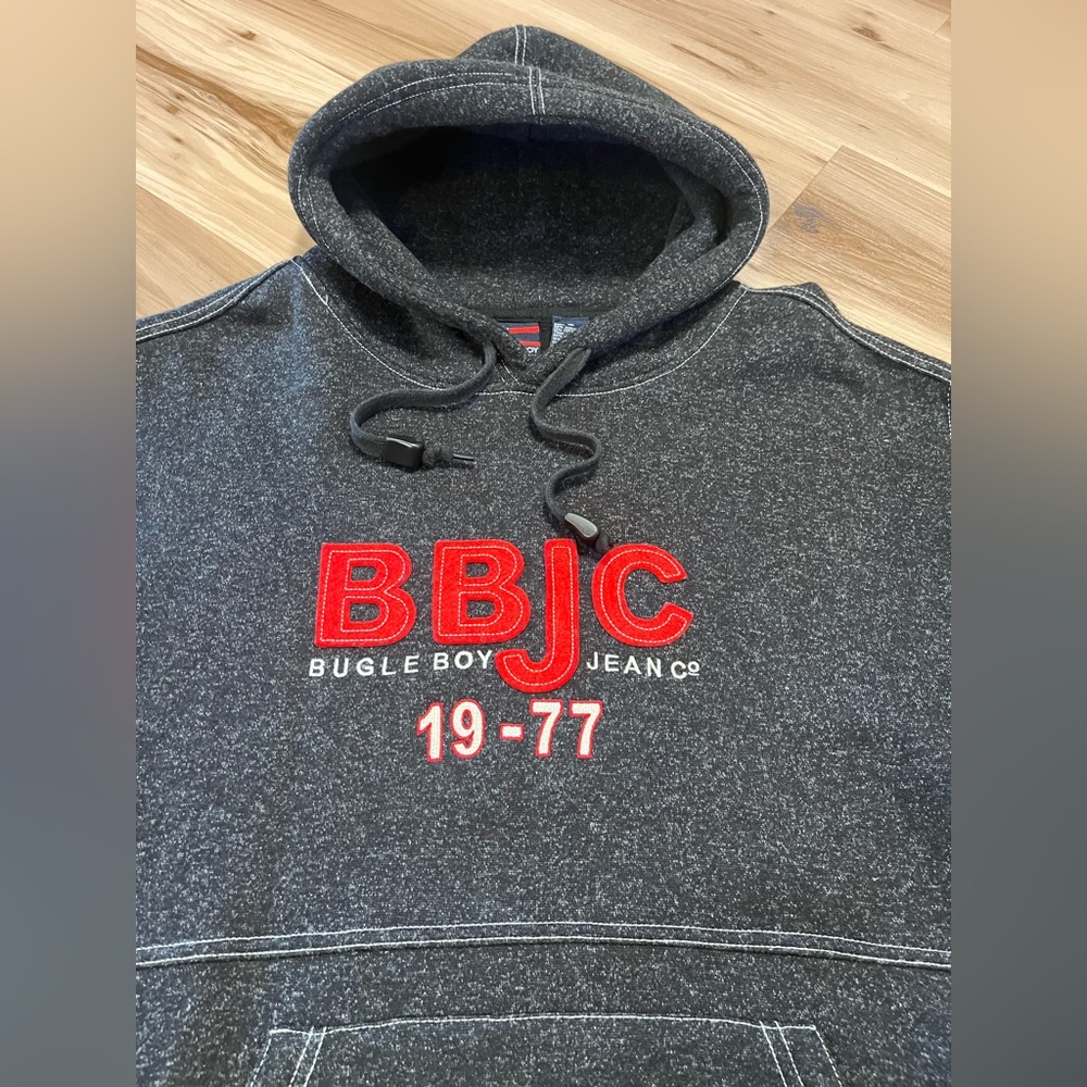 Vintage Bugle Boy BB Jean Co Hoodie Sweatshirt Mens Size Medium M Black Heather